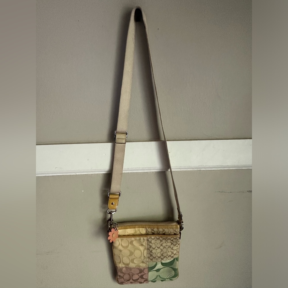 Coach Beige Multi Patchwork Crossbody with Floral Charm